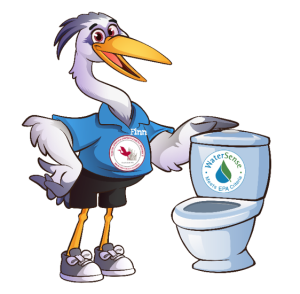 A cartoon of a bird with a toilet